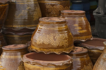 The stacks of clay flower pot