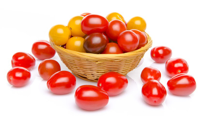 Different varieties of cherry tomatoes in a basket