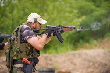Submachine Gun Shooting Training. Outdoor Shooting Range