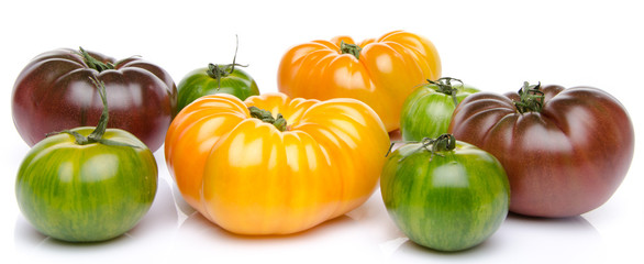Green, yellow and purple tomatoes