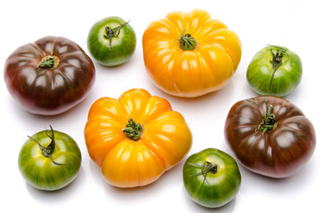 Green, yellow and purple tomatoes