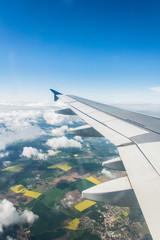 Airplane wing out of window