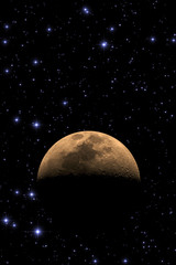 Moon among thousands stars in deep space.