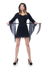 Fototapeta premium Woman in halloween concept with scythe
