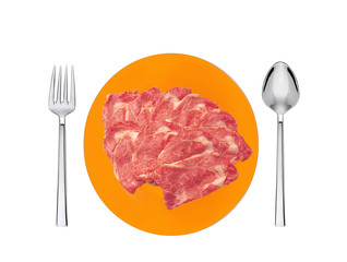 smoked meat on the plate isolated on white