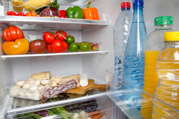 Different food products inside a refrigerator