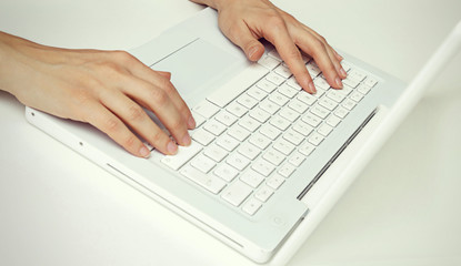 Fototapeta na wymiar Human hands working on a laptop