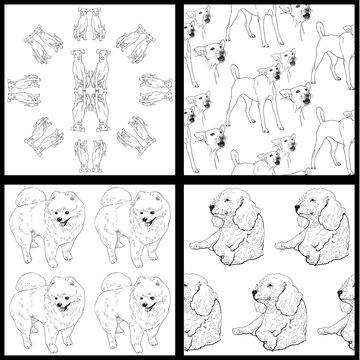 Seamless pattern of dog-black and white