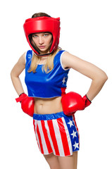 Female boxer isolated on the white background