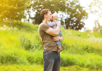Sensual father and child relax summer