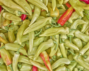 sweet horn peppers closeup, natural background