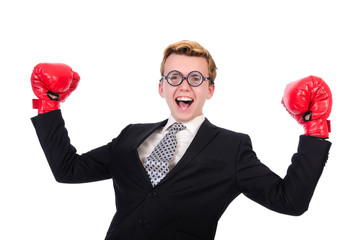 Young businessman boxer isolated on white