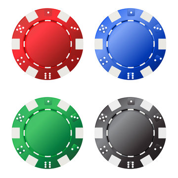 Four gambling chips (red, blue, green, black) for your designs