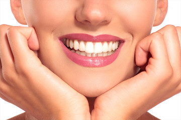 Obraz premium Closeup of smiling woman with perfect white teeth