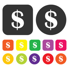 Dollar icon. Accounting symbol. Round and rectangle colourful 12
