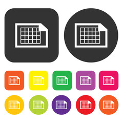 Grid paper icon. Accounting symbol. Round and rectangle colourfu