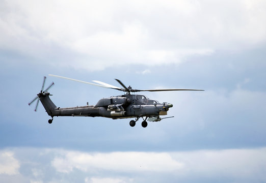 Combat helicopter in flight