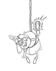 paparazzi photographer hanging on a rope, vector illustration