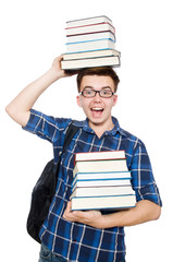 Funny student with stack of books