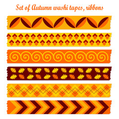 Set of autumn fall vintage washi tapes, ribbons, vector
