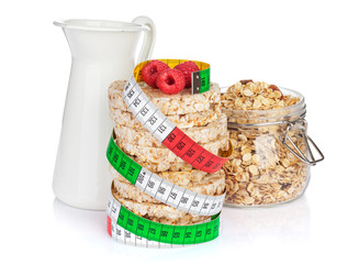 Healty breakfast with muesli, berries and milk