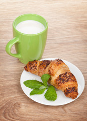 Milk and fresh croissant