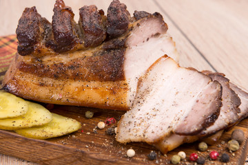 Hot smoked pork belly with peppers