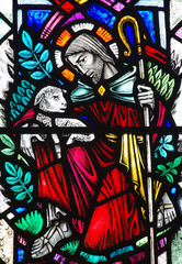 Jesus the good sheperd in stained glass