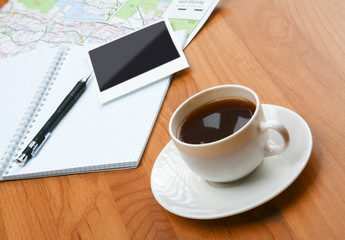 Obraz na płótnie Canvas Photo , notebook pen and cup of coffee