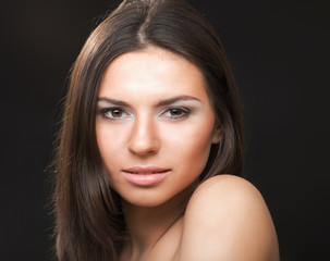 Portrait of a beautiful young woman, closeup, isolated on white