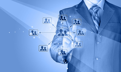 Businessman pressing modern social buttons
