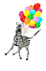 Zebra Flying Away on Balloons - 68041805