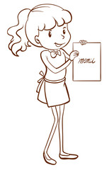 A waitress holding the menu