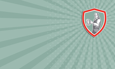 Business card Benjamin Franklin Holding Beer Shield Retro