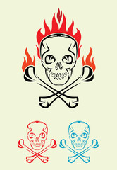 Skull with fire tribal, art vector decoration.