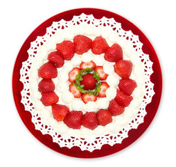 Homemade strawberry cream cake isolated on white - obrazy, fototapety, plakaty