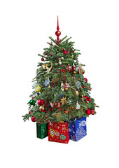 Christmas tree with ornaments. Isolated.