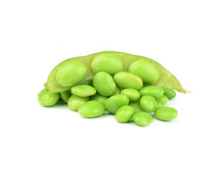 Green soybeans on white background