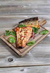 Freshly Smoked Salmon ready to eat on wooden server
