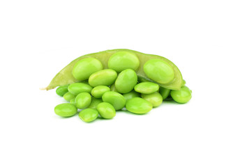 Green soybeans on white background