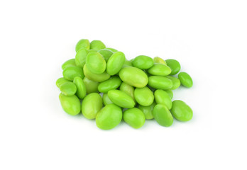 Green soybeans on white background