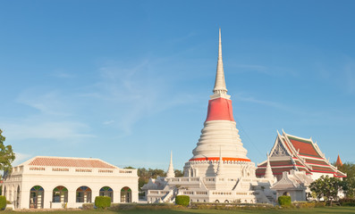 Thai Buddhist white pagoda in Samutprakarn, Thailand