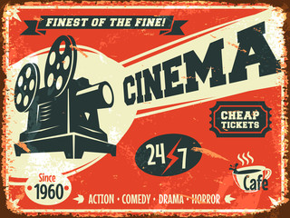 Grunge retro cinema poster. Vector illustration. © laralova