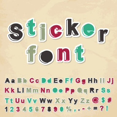 Sticker font. Vector illustration.