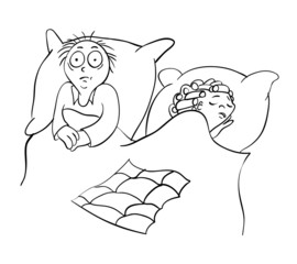 Man and woman in the bedroom, vector illustration