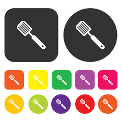 Spade of frying pan icon. Kitchen symbol. Round and rectangle co