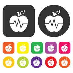 Heart wave icon. Health and fitness symbol. Round and rectangle