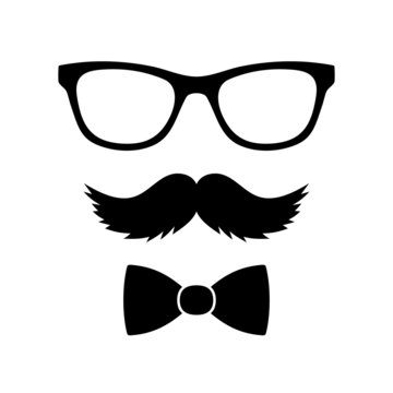 Hipster Style Set Bowtie, Glasses and Mustaches. Vector