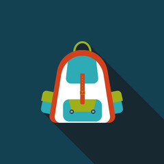 Backpack flat icon with long shadow