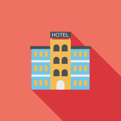 Hotel flat icon with long shadow
